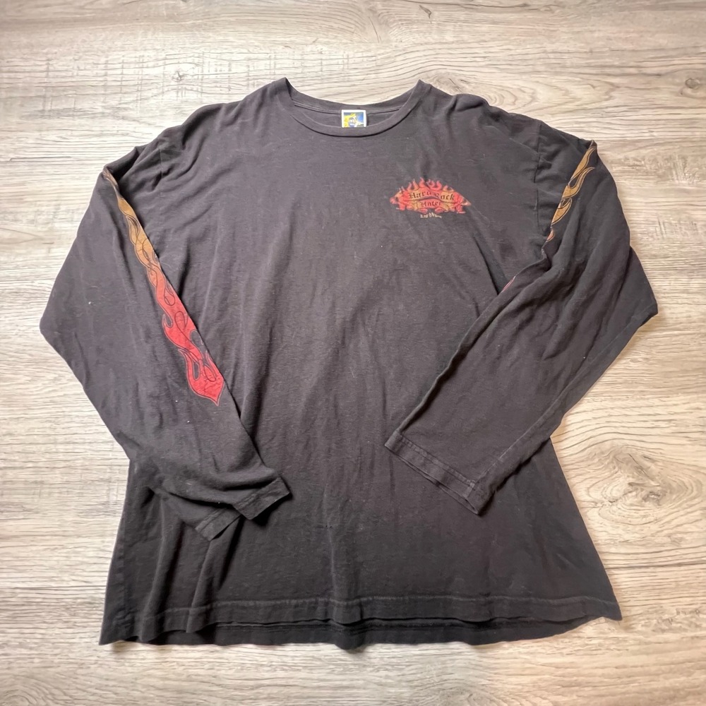 Hard Rock Hotel Long Sleeve Mens XL Black Flame Sleeve Las Vegas Car Graphic Tee